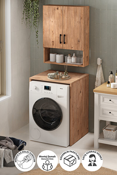 Bofigo Çamaşır Makinası Dolabı Kurutma Makinası Dolabı Banyo Dolabı Deniz Çam