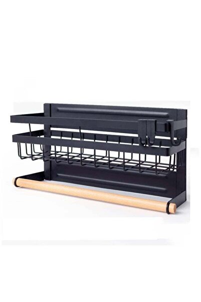 Arabest Black magnetic rack, refrigerator storage rack, with towel rack and hook