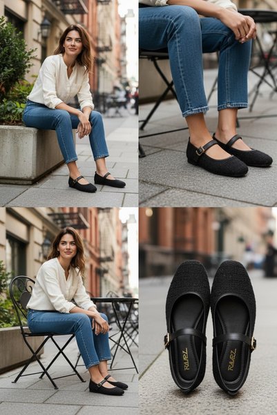 MARCO BLACK Women's Black Tweed Fabric Casual Daily Comfortable Flat Sole Classic Trendy Slip-On Ballet Flats