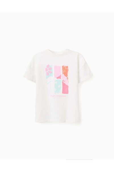 Ziddy تيشيرت قطني أبيض بأكمام قصيرة، مقاس 4/5