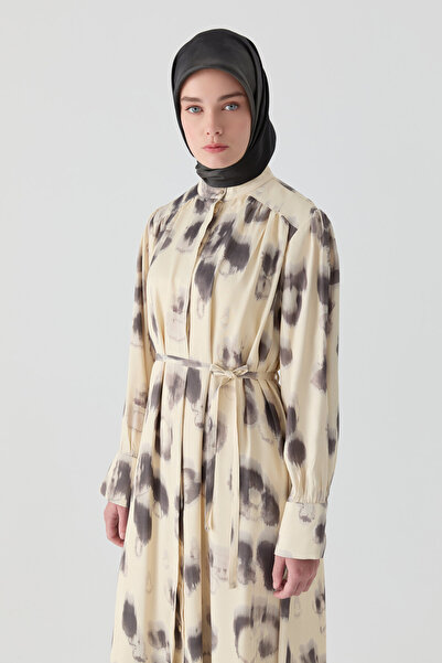 Tuğba Fırça Desenli Elbise - Krem