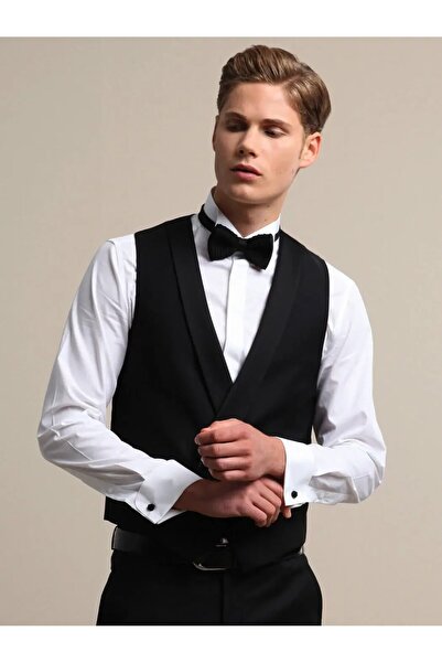 Kip Black Fitted Fit Shawl Collar Classical Waistcoat