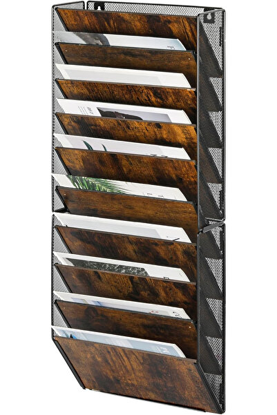 OEM Metal mesh desk organizer, wall mounted, 10 pockets 33x18x82.4cm