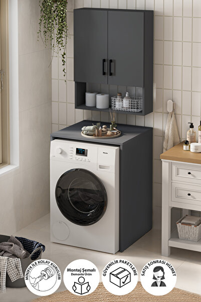 Bofigo Çamaşır Makinası Dolabı Kurutma Makinası Dolabı Banyo Dolabı Deniz Ant...