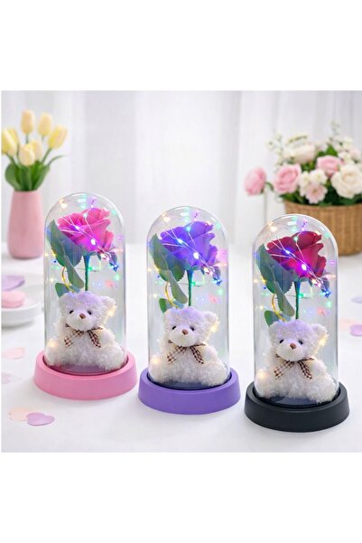 LOVE Artificial Rose 21cm, with LED Light with Teddy Bear 8.5cm, in Plastic D...