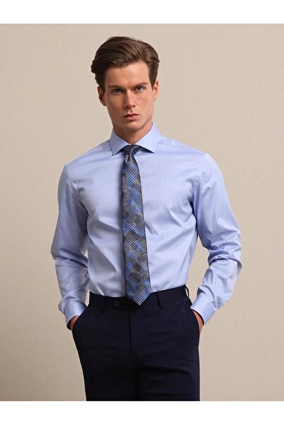 Kip Blue Plain Regular Fit Weaving Classical 100% Cotton Shirt