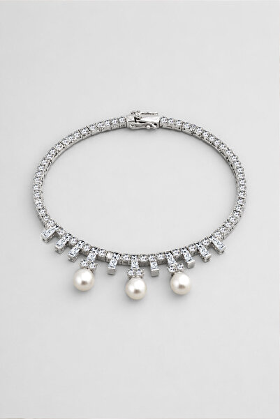 So CHIC... Vintage İnci 18 Ayar Beyaz Altın Kaplama Gümüş Tasarım Bileklik