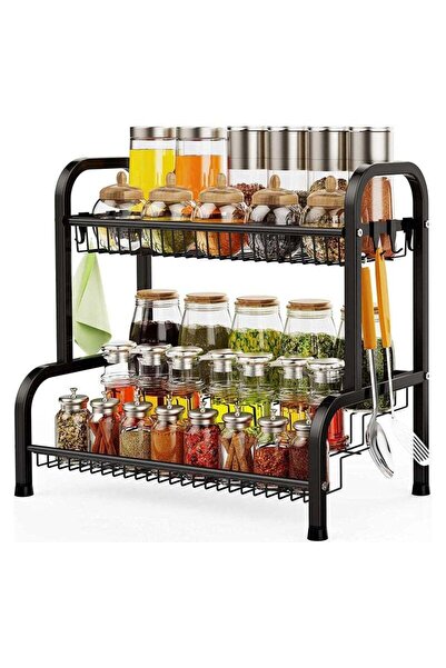 Arabest رف تخزين معدني أسود كبير قابل للطي مكون من طبقتين