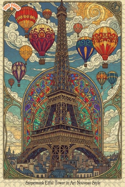 Teona Ahşap Art Nouveau Eyfel Kulesi Balon Yolculuğu Çift Katlı Çerçeveli Ahş...