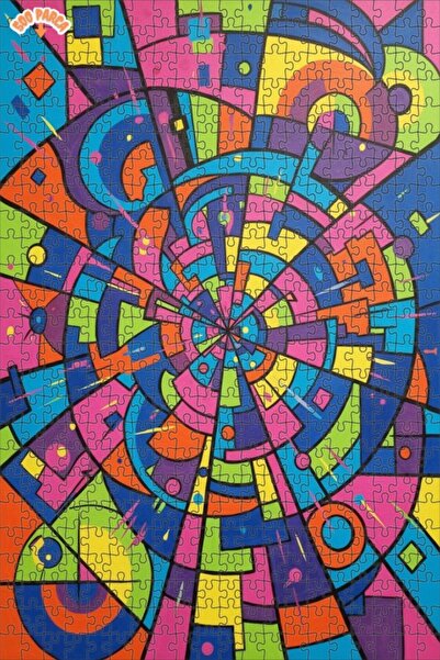 Teona Ahşap Geometric Color Explosion Double Layer Framed Wooden Puzzle 500 P...