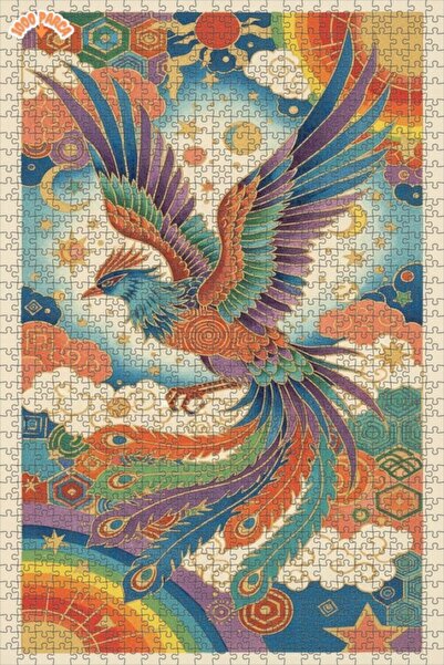 Teona Ahşap Gorgeous Phoenix Watercolor Look Art Puzzle 1000 Pieces 70X50