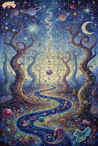 Teona Ahşap لغز خشبي مؤطر ذو طبقتين بتصميم لوحة زيتية لحلم الغابة الفضائية 50...