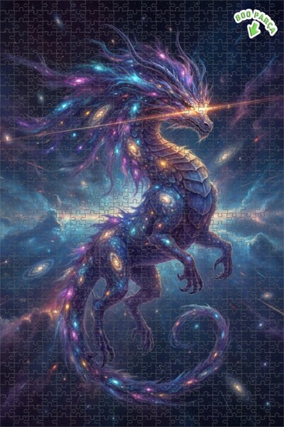 Teona Ahşap لوحة فنية خشبية مؤطرة على شكل تنين كوني بتأثيرات زيتية، ألغاز خشب...