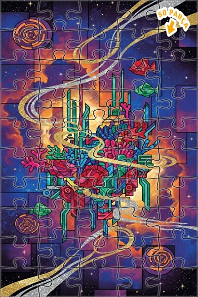 Teona Ahşap لغز خشبي ملون ذو طبقتين على شكل حفلة تحت الماء 50 قطعة 15x25