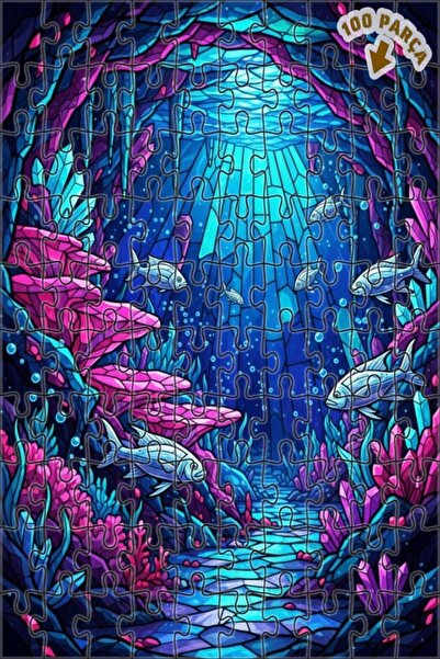 Teona Ahşap لغز خشبي فني من الزجاج الملون على شكل أسماك الكريستال 100 قطعة 25x25