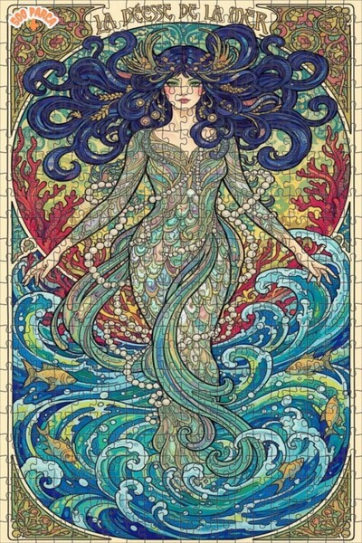 Teona Ahşap Sea Goddess Artwork Lookalike Double Layer Framed Wooden Puzzle 5...