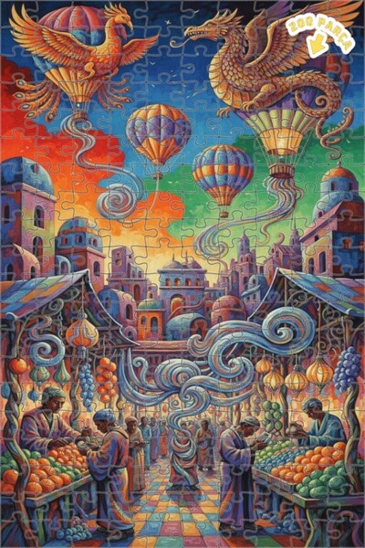 Teona Ahşap سوق سحري مع بالونات التنين والفينيق 200 قطعة 25x35