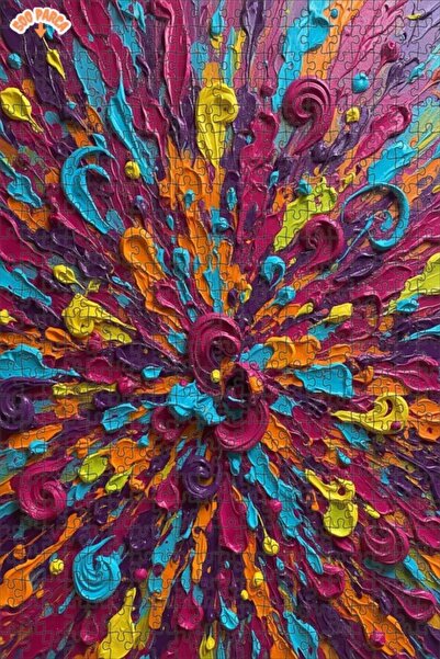 Teona Ahşap Vibrant Color Explosion Oil Painting Look Wooden Puzzle 500 Piece...