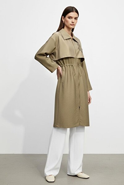 Puane Women's Zippered Waist Drawstring Long Coat-15257 - Dark Mink