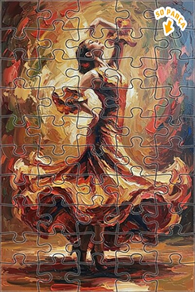 Teona Ahşap لغز فني على شكل راقصة اللهب بأسلوب الرسم الزيتي 50 قطعة 15x25