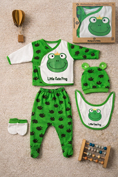 Mai Perla Frog Themed Organic Cotton Newborn Hospital Discharge Set 5 Pieces ...