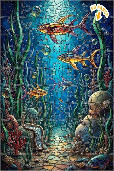 Teona Ahşap لغز خشبي بإطار مزدوج الطبقات بتصميم زجاجي ملون يصور عالم الأسماك ...