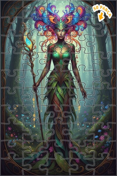 Teona Ahşap لغز خشبي مؤطر بطبقتين بمظهر ألوان مائية لجنية الغابة السحرية 50 ق...