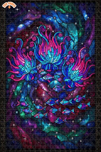 Teona Ahşap Galaxy Fish Colorful Stained Glass Art Wooden Puzzle Double Layer...