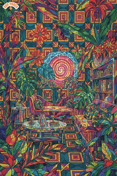 Teona Ahşap Colorful Tropical House Landscape Pastel Paint Look Double-Decker...