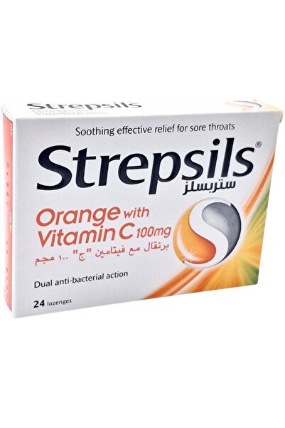 STREPSİLS ٢٤ قرصًا من فيتامين سي بنكهة البرتقال