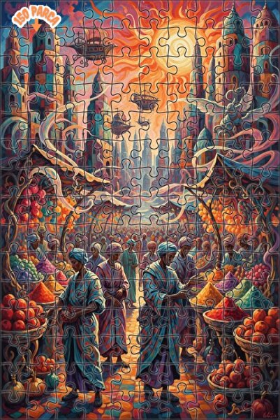 Teona Ahşap لغز خشبي بمظهر لوحة زيتية لسوق المدينة الخيالية 150 قطعة 20×30