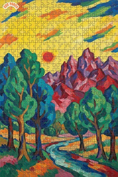 Teona Ahşap Vibrant Landscape Oil Painting Look Art Double-Layer Framed Woode...