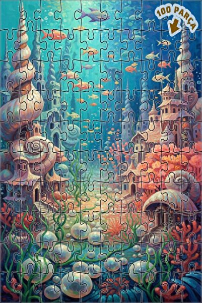Teona Ahşap لغز فني بمظهر لوحة زيتية لمدينة غامضة تحت البحر 100 قطعة 25×25