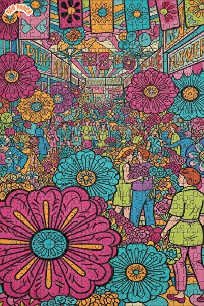 Teona Ahşap Pop Art Flower Market Oil Painting Look Double Layer Framed Woode...