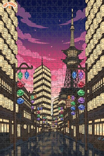 Teona Ahşap Tokyo Glowing Night Scenery Oil Painting Lookalike Double Layer F...