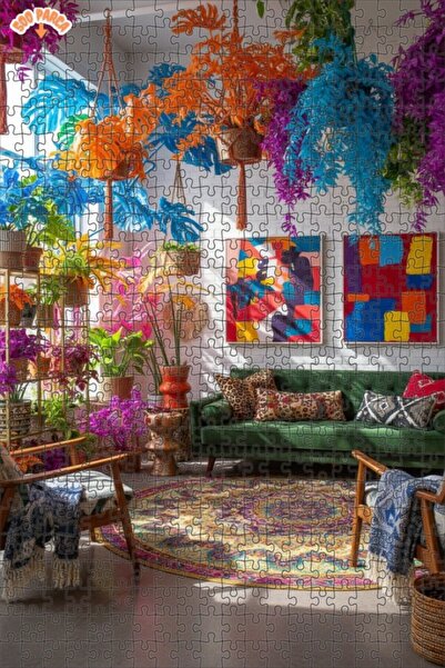 Teona Ahşap لغز خشبي مطبوع عليه مناطق معيشة بوهيمية بألوان نابضة بالحياة، لغز...