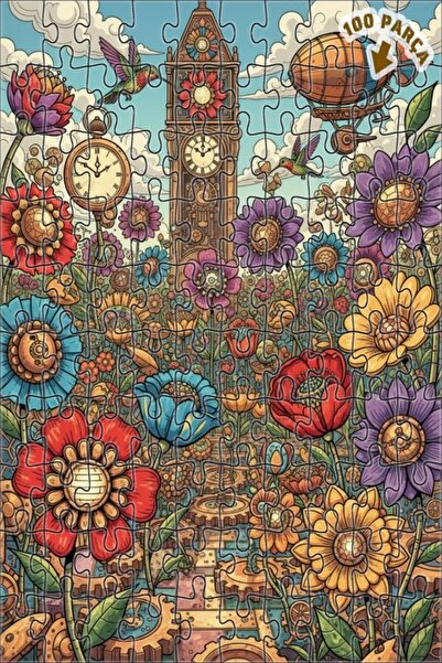 Teona Ahşap لغز خشبي على شكل زهور وسفن هوائية من Steam Clock، ذو طبقتين، 100 ...