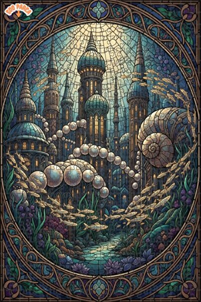 Teona Ahşap Sea Palace Mosaic Art Patterned Double Layer Framed Wooden Puzzle...