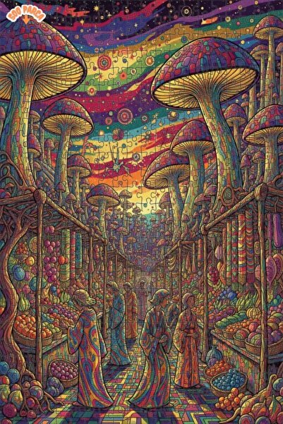 Teona Ahşap Colorful Mushroom Market Double Layer Framed Wooden Puzzle 500 Pi...