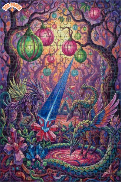 Teona Ahşap Dragon Crystal Forest Oil Painting Lookalike Art Double Layer Fra...