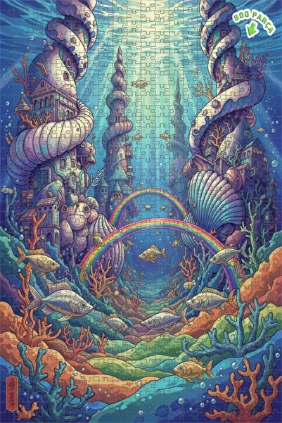 Teona Ahşap لغز خشبي ملون بإطار مزدوج الطبقات من مدينة تحت الماء الخيالية 800...