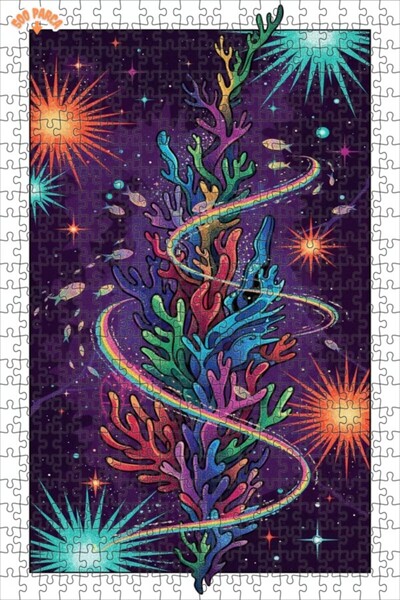 Teona Ahşap Colorful Coral Patterned Oil Painting Look Double Layer Framed Wo...