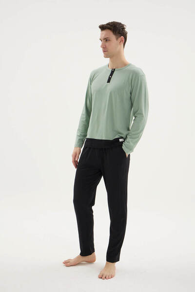 PURİFİCADO 100% Cotton New Season Buttoned Collar Comfortable Men's Pajama Set