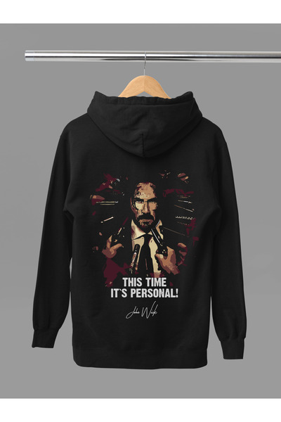 MAGORS Hanorac cu glugă din bumbac imprimat JOHN WICK, cu mânecă lungă, cu că...