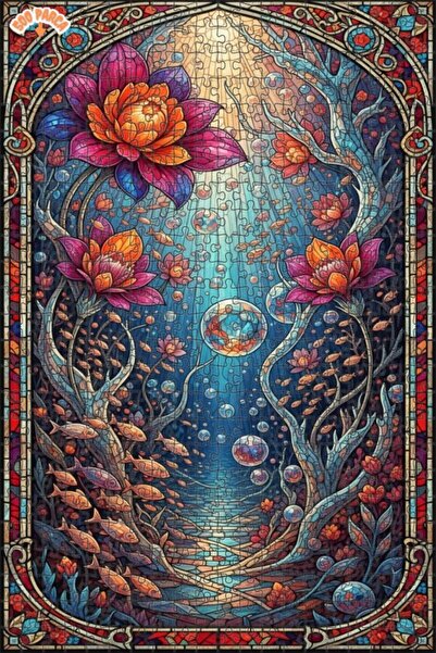 Teona Ahşap Magical Underwater Flowers Oil Painting Look Art Puzzle 500 Piece...