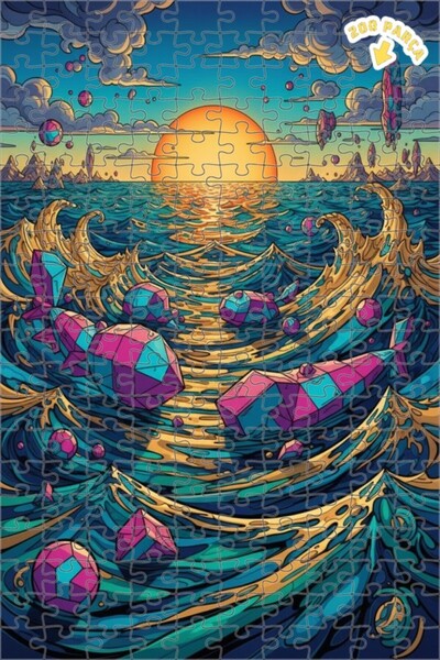 Teona Ahşap لغز خشبي مؤطر ذو طبقتين بتصميم أسماك هندسية سحرية تبدو كلوحة زيتي...