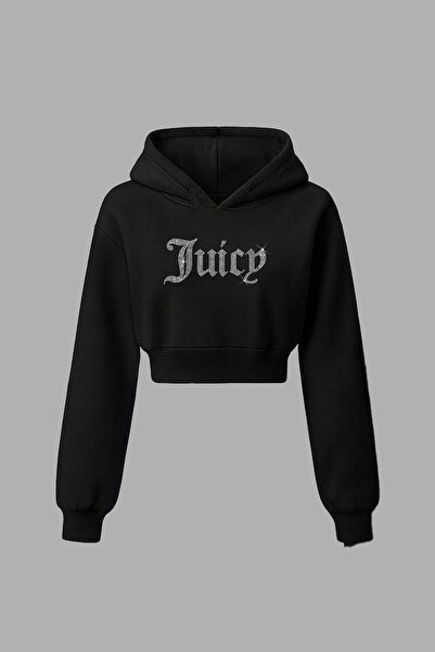 Bozz&Bozz Collection سويت شيرت نسائي بقلنسوة من كريستال ستون مطبوع كروب هودي