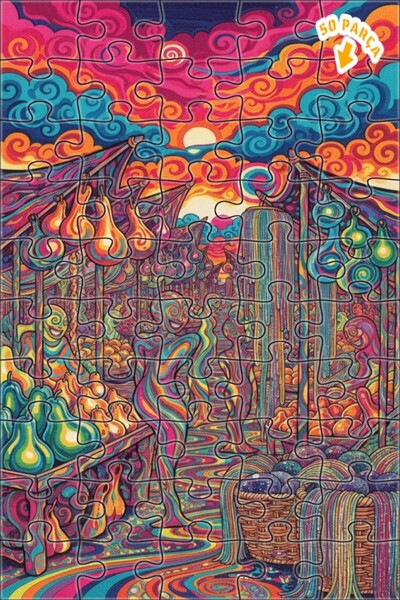 Teona Ahşap لغز خشبي بتصميم سايكدليك ماركتيرد مرسوم بالزيت 50 قطعة 15x25