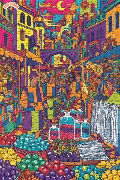 Teona Ahşap Colorful Bazaar Scenery Watercolor Look Wooden Puzzle 500 Pieces ...