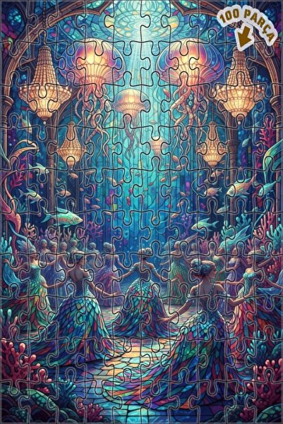 Teona Ahşap لغز خشبي على شكل حورية البحر ذو طبقتين بإطار زجاجي ملون 100 قطعة ...